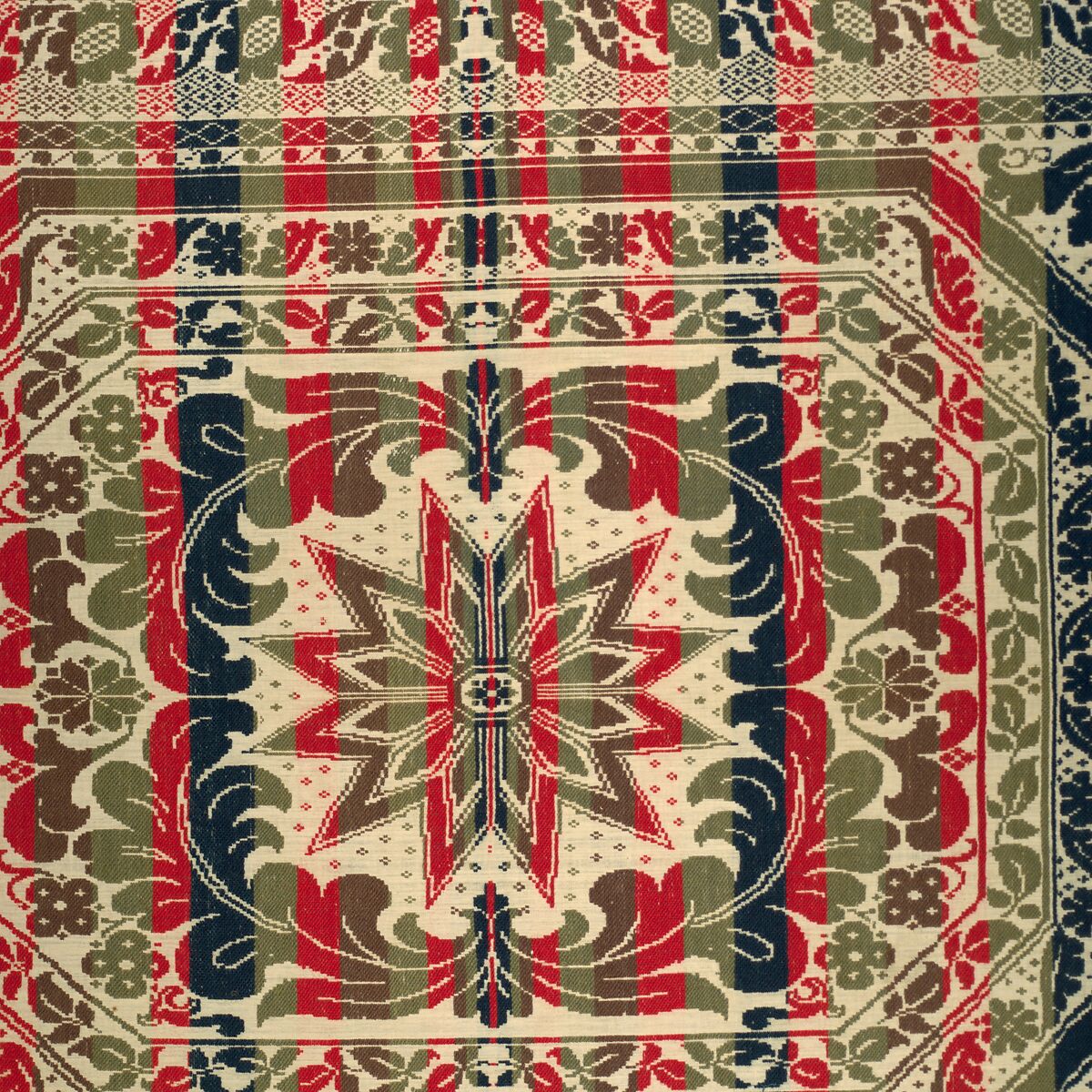 Coverlet, Wool and cotton, Jacquard-loom-woven