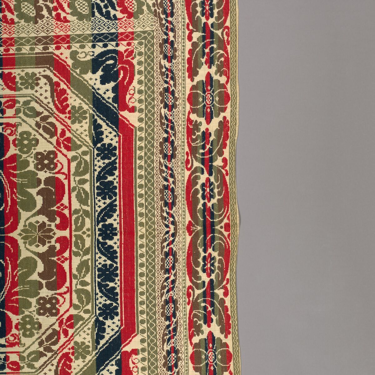 Coverlet, Wool and cotton, Jacquard-loom-woven