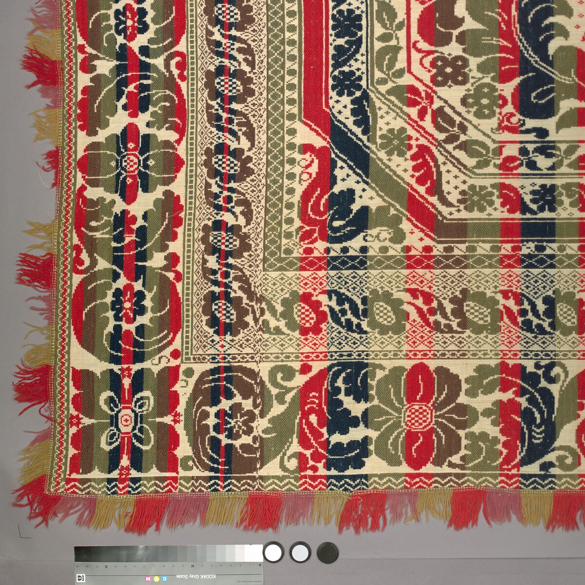 Coverlet, Wool and cotton, Jacquard-loom-woven