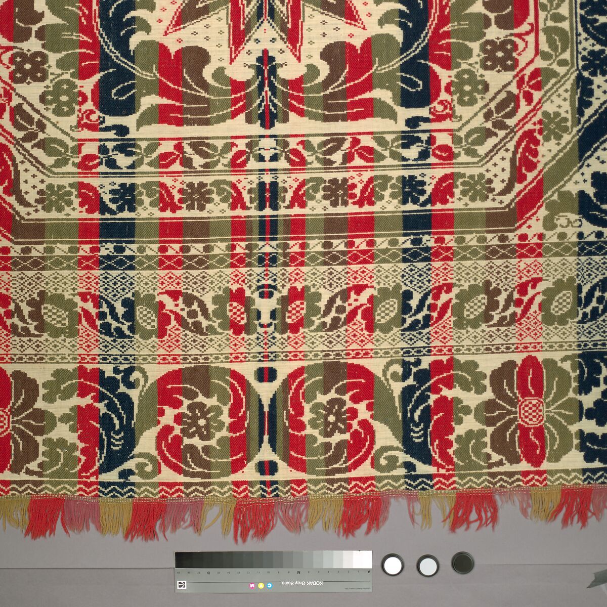 Coverlet, Wool and cotton, Jacquard-loom-woven
