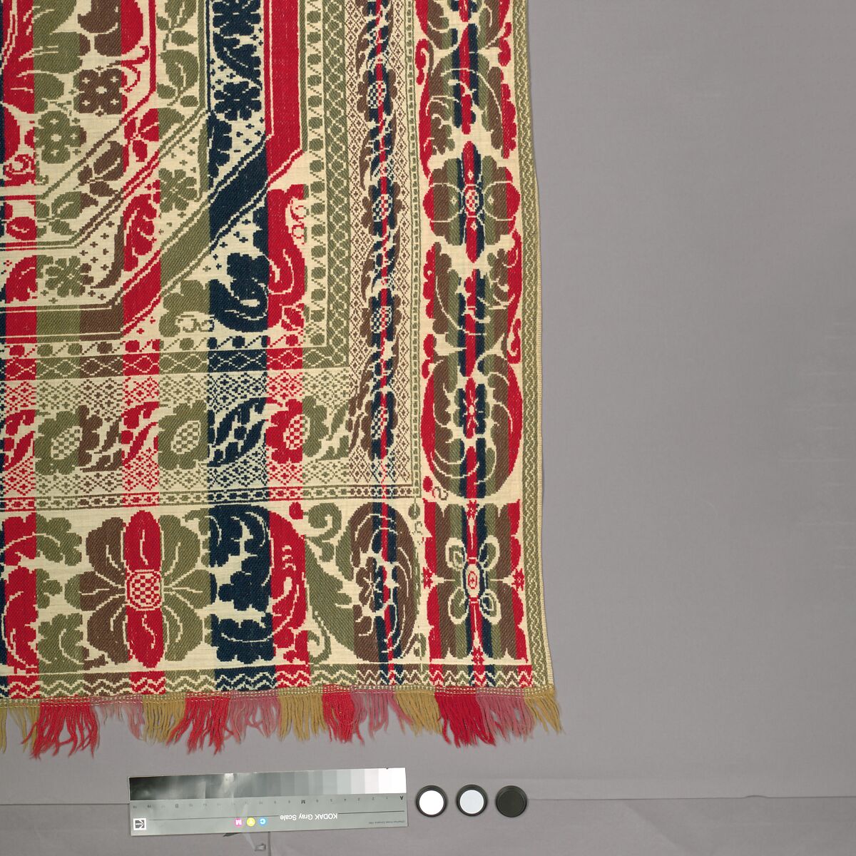 Coverlet, Wool and cotton, Jacquard-loom-woven