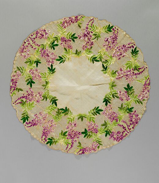 Table centerpiece, Possibly Eleanor Robinson Countiss Whiting, Embroidered silk thread on linen ground 