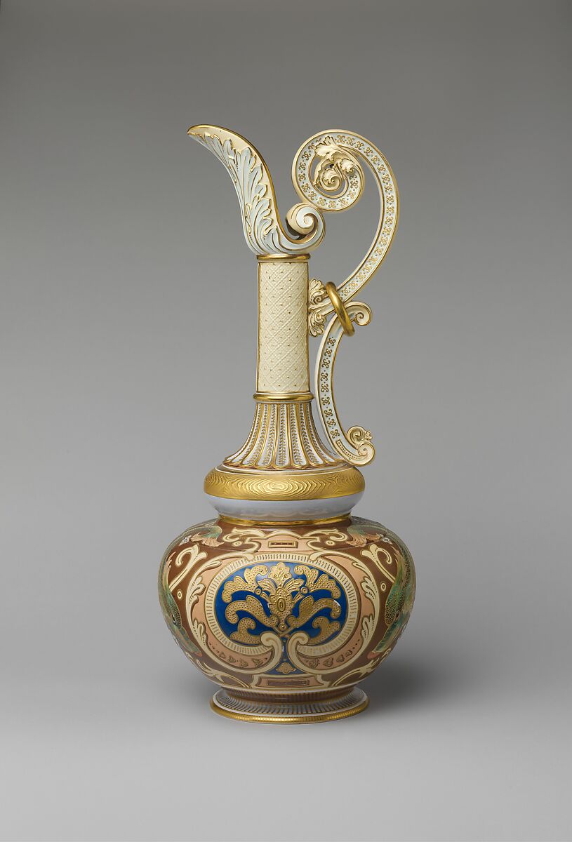 Ewer, Faience Manufacturing Company (American, Greenpoint, New York, 1881–1892), Cream-colored earthenware, American