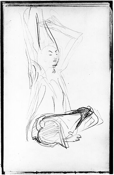 Seated Javanese Dancer Fixing Her Hair (from Sketchbook of Javanese Dancers), John Singer Sargent (American, Florence 1856–1925 London), Graphite on off-white wove paper, American 