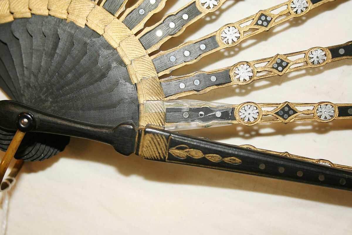 Fan, Wood, metal, silk, sequins, probably French