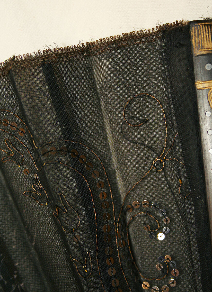 Fan, Wood, metal, silk, sequins, probably French
