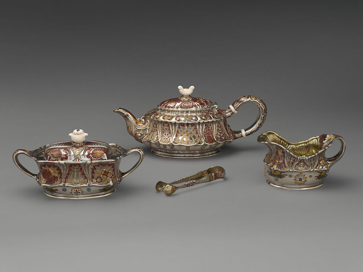 Tea Service, Tiffany &amp; Co. (1837–present), Silver, silver-gilt, enamel and ivory, American