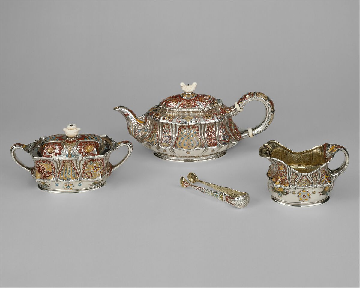 Tea Service, Tiffany &amp; Co. (1837–present), Silver, silver-gilt, enamel and ivory, American