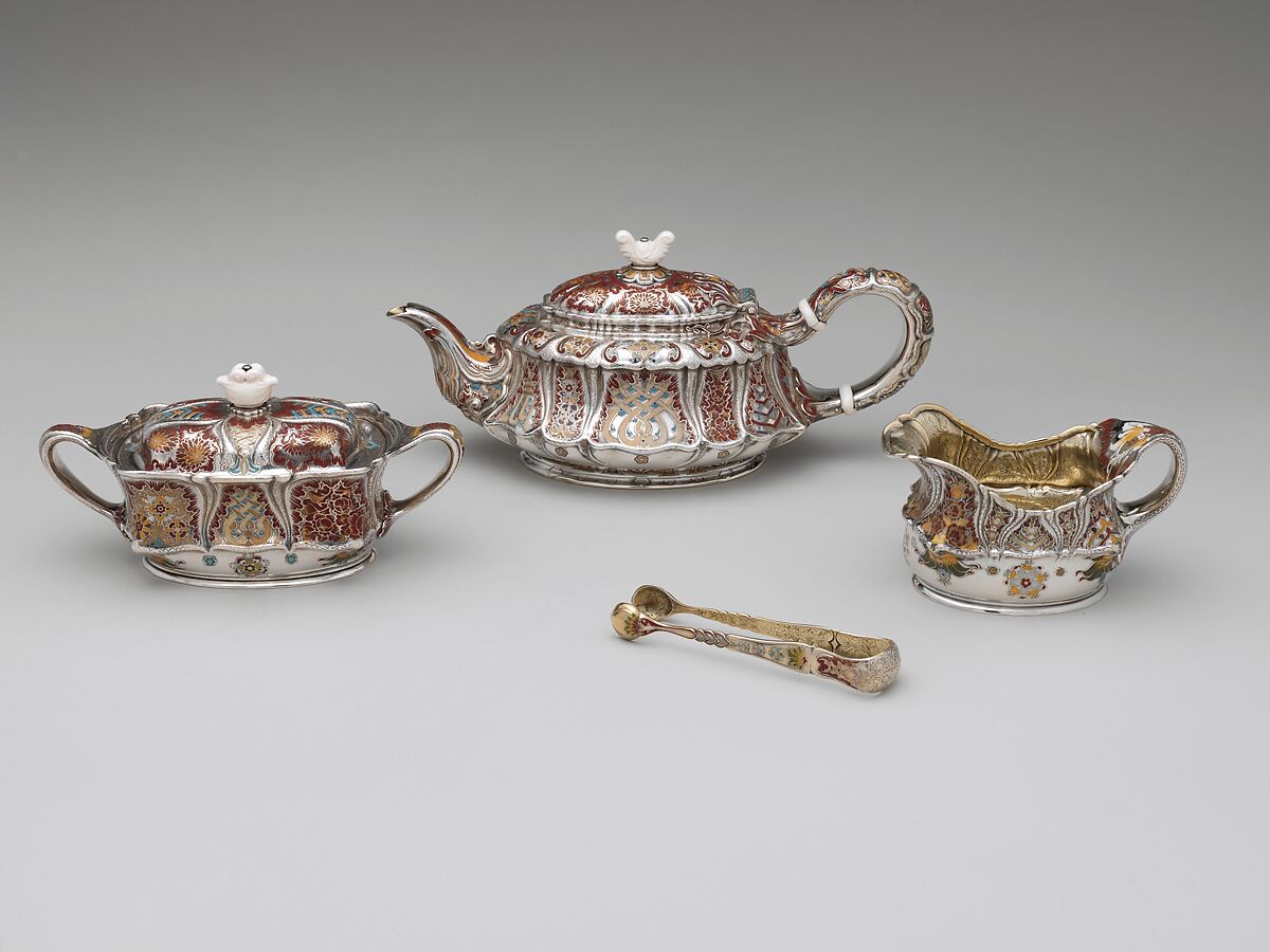 Tea Service, Tiffany &amp; Co. (1837–present), Silver, silver-gilt, enamel and ivory, American