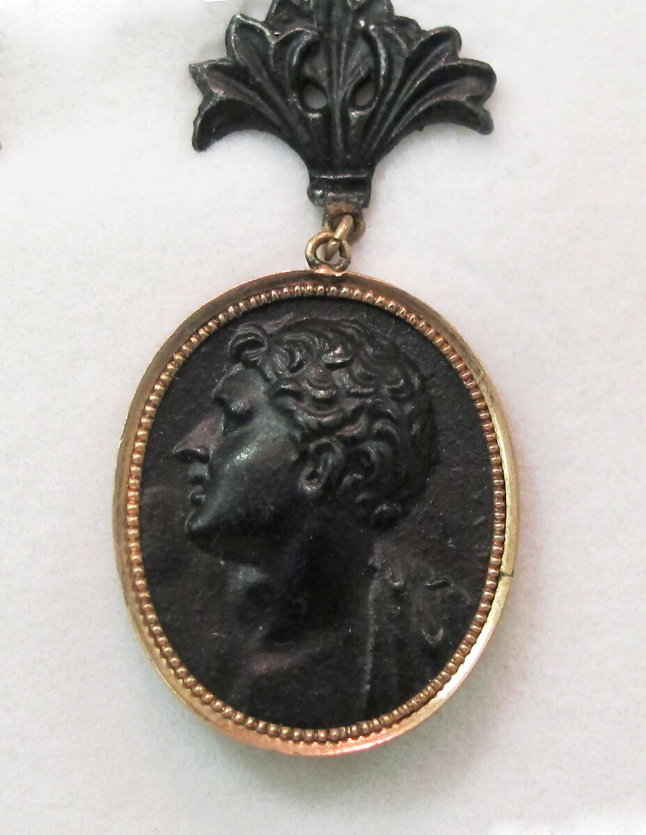 Earrings, iron, gold, German