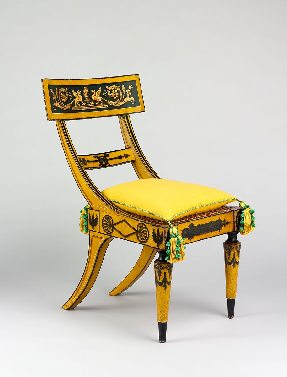 Side Chair, Attributed to John Finlay (active ca. 1799–1833), Maple, painted and gilded, cane, American 