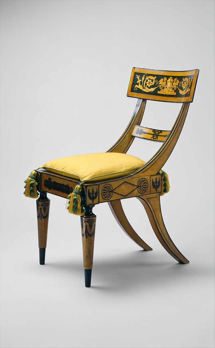 Side Chair, Attributed to John Finlay (active ca. 1799–1833), Maple, painted and gilded, cane, American