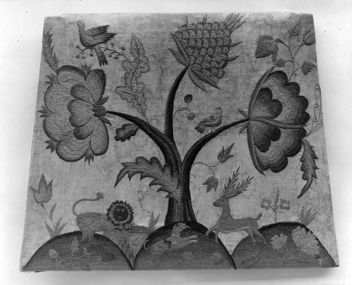 Side Chair, Painted maple, pine; crewel wool, linen, American