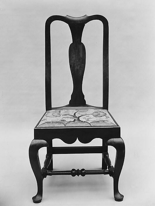 Side Chair, Painted maple, pine; crewel wool, linen, American