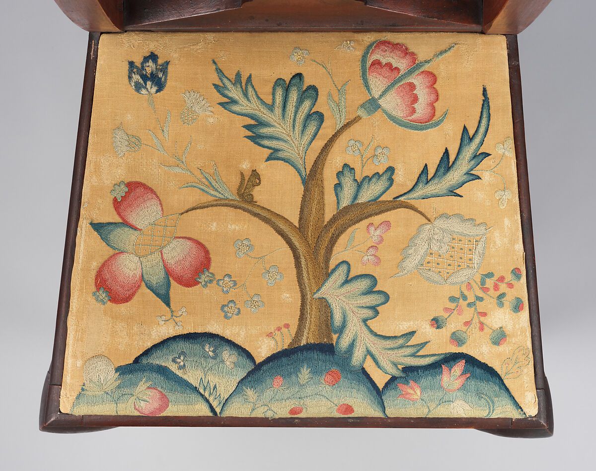 Side Chair, Painted maple, pine; crewel wool, linen, American