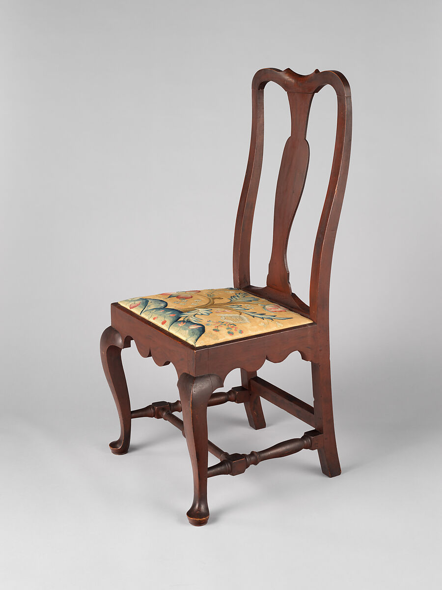 Side Chair, Painted maple, pine; crewel wool, linen, American