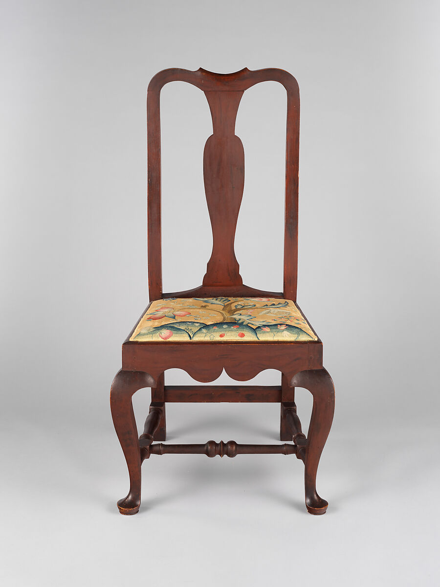 Side Chair, Painted maple, pine; crewel wool, linen, American 