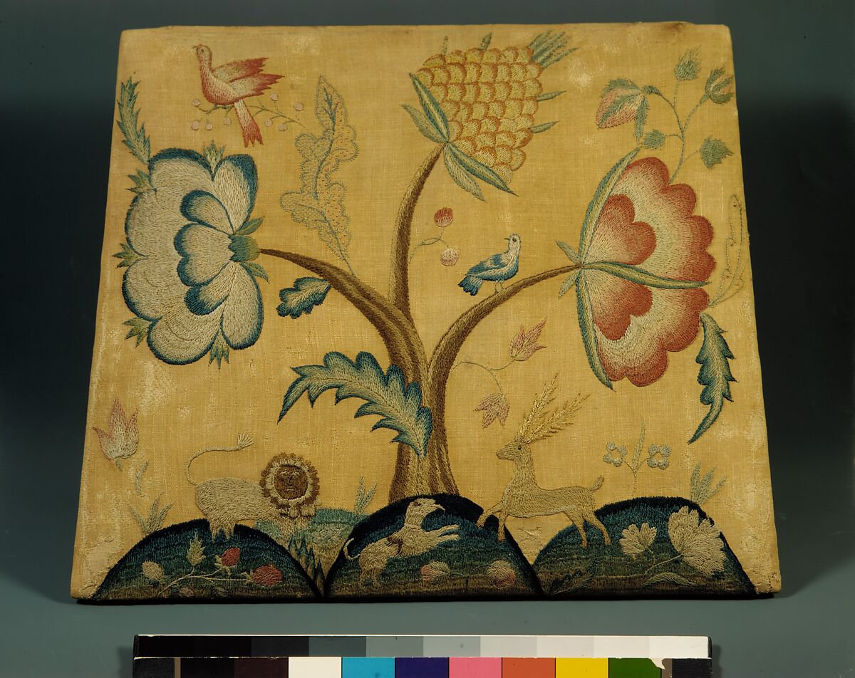 Side Chair, Painted maple, pine; crewel wool, linen, American