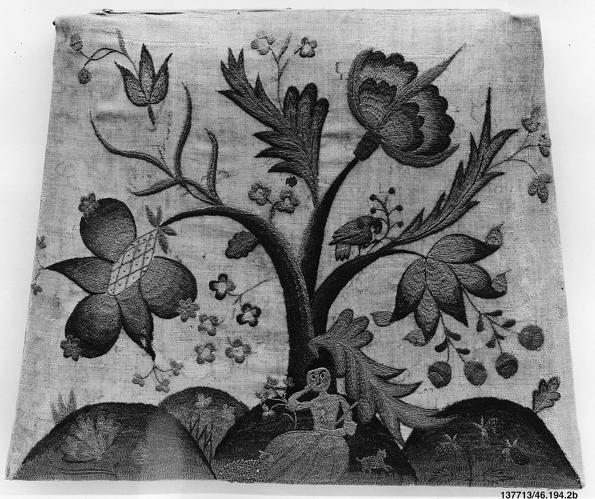 Side Chair, Painted maple, pine; crewel wool, linen, American