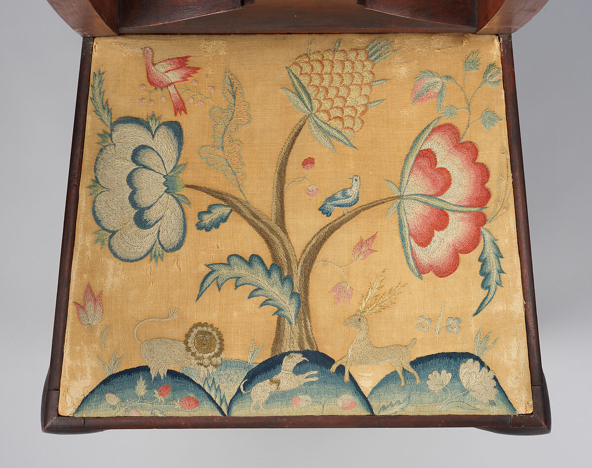 Side Chair, Painted maple, pine; crewel wool, linen, American