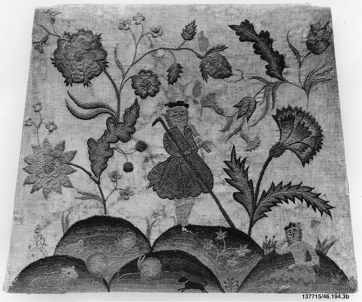 Side Chair, Painted maple, pine; crewel wool, linen, American