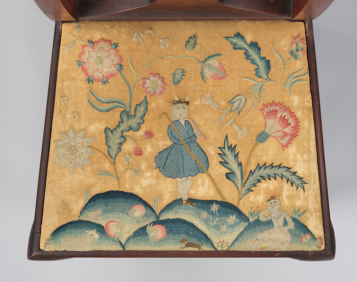 Side Chair, Painted maple, pine; crewel wool, linen, American