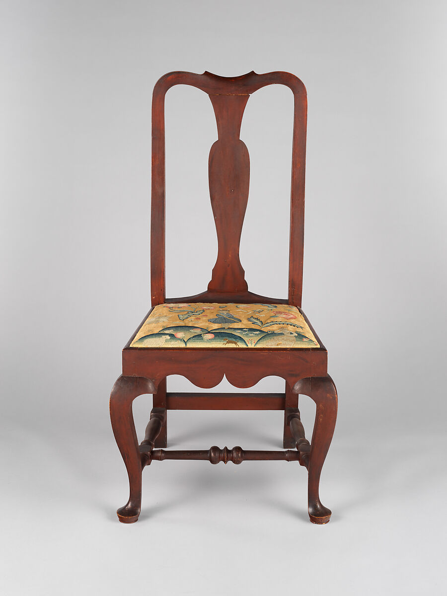 Side Chair, Painted maple, pine; crewel wool, linen, American 