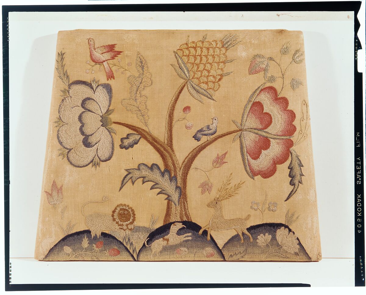 Side Chair, Painted maple, pine; crewel wool, linen, American