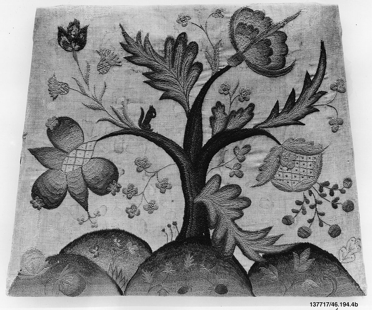 Side Chair, Painted maple, pine; crewel wool, linen, American