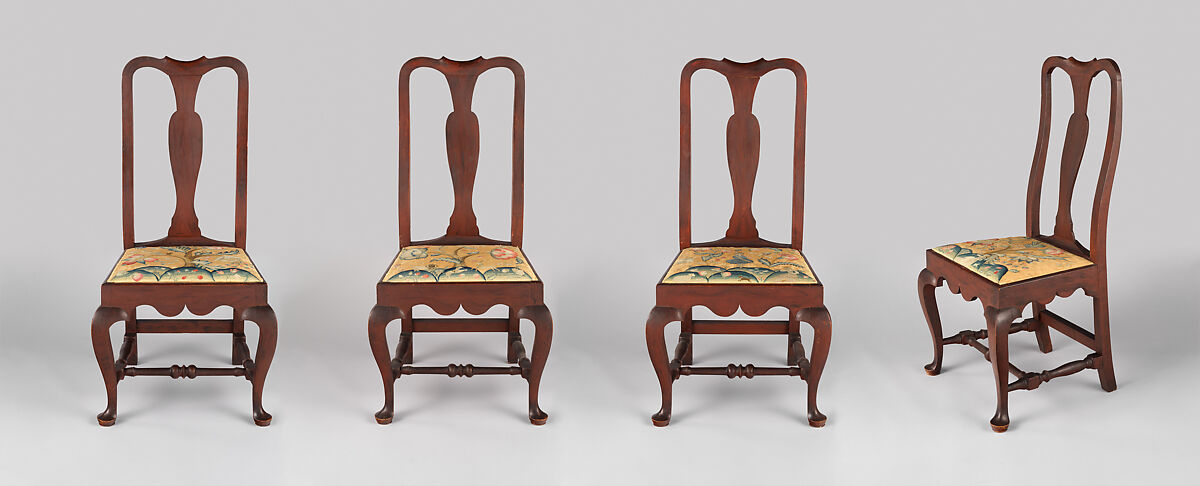 Side Chair, Painted maple, pine; crewel wool, linen, American