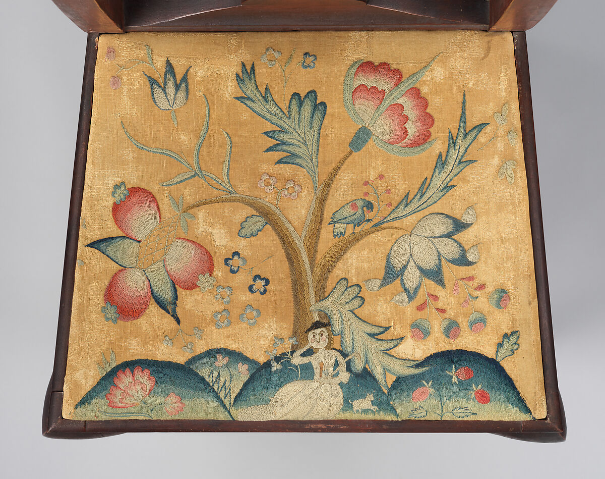 Side Chair, Painted maple, pine; crewel wool, linen, American