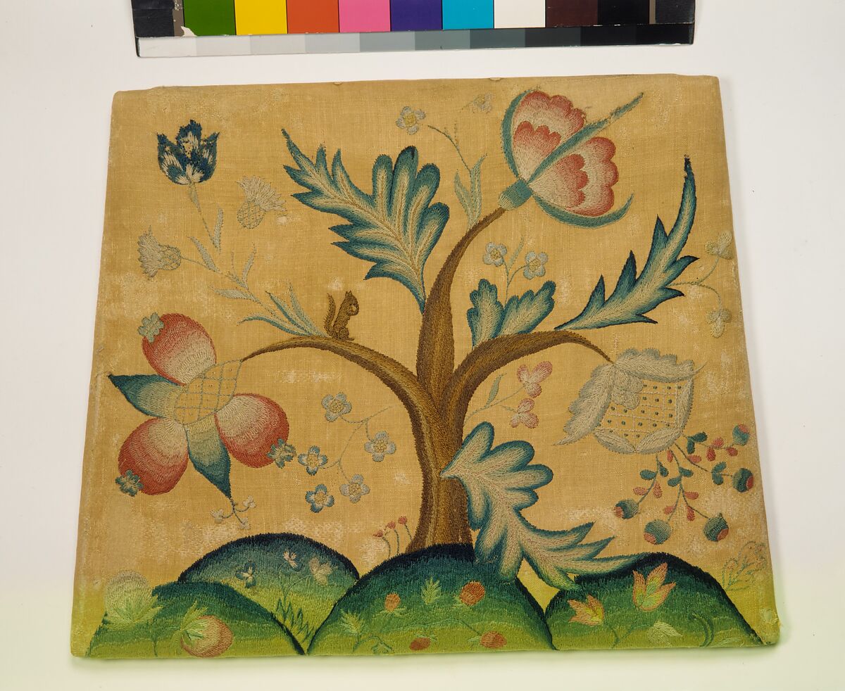 Side Chair, Painted maple, pine; crewel wool, linen, American