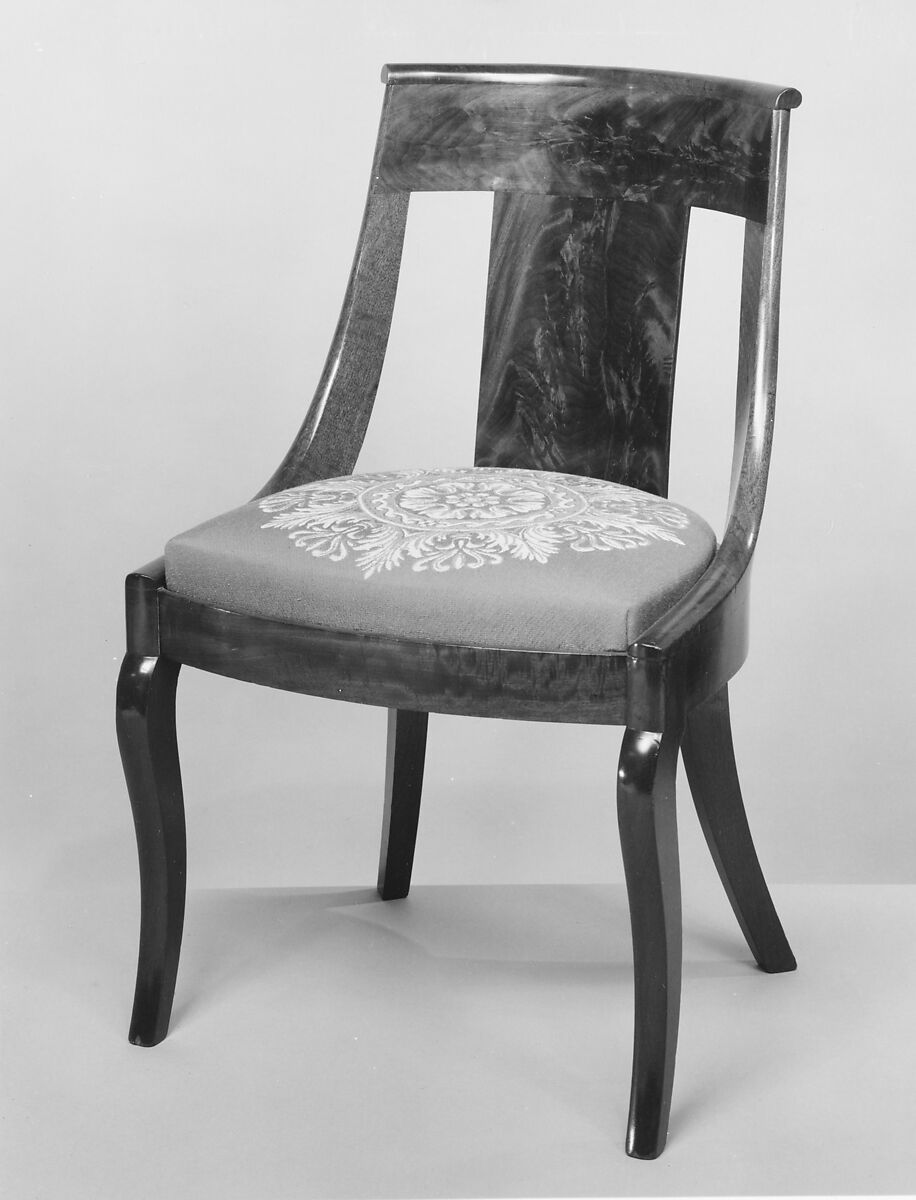 Side Chair, Attributed to Workshop of Duncan Phyfe (American (born Scotland), near Lock Fannich, Ross-Shire, Scotland 1768/1770–1854 New York), Mahogany, mahogany veneer, ash, cherry, American