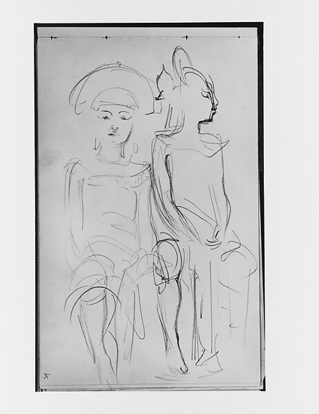 Two Seated Javanese Dancers (from Sketchbook of Javanese Dancers), John Singer Sargent (American, Florence 1856–1925 London), Graphite on off-white wove paper, American 
