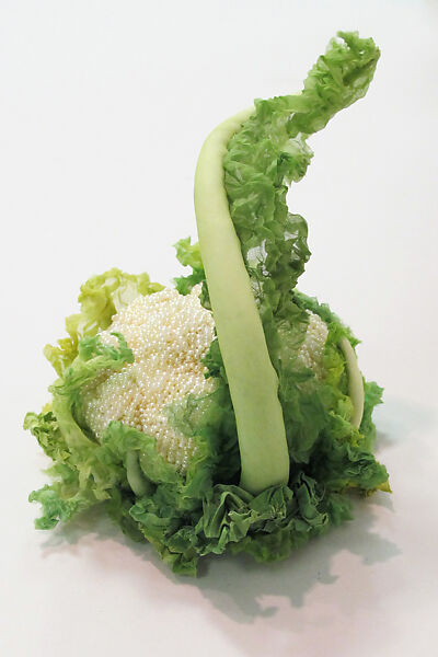 "Cauliflower" headpiece, Deirdre Hawken (British, born Reading, 1945–2025), silk, cotton, synthetic, metal, British