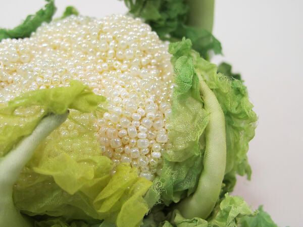 "Cauliflower" headpiece, Deirdre Hawken (British, born Reading, 1945–2025), silk, cotton, synthetic, metal, British