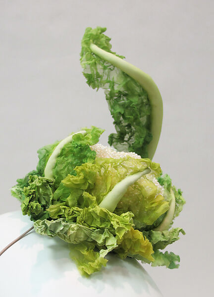 "Cauliflower" headpiece, Deirdre Hawken (British, born Reading, 1945–2025), silk, cotton, synthetic, metal, British