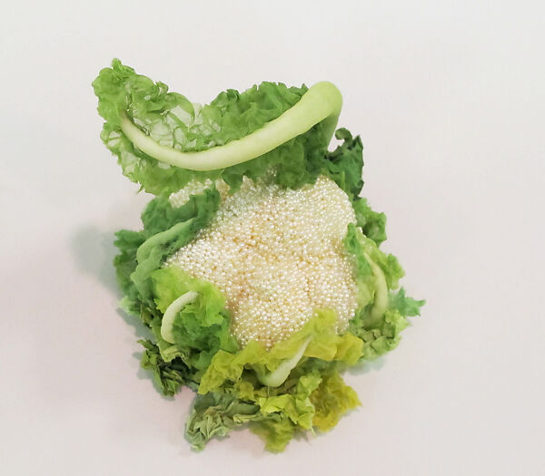 "Cauliflower" headpiece, Deirdre Hawken (British, born Reading, 1945–2025), silk, cotton, synthetic, metal, British