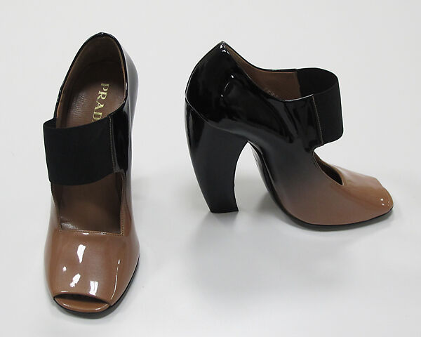 Ensemble, Prada (Italian, founded 1913), (a) wool, silk, plastic, feathers; (b, c) leather, plastic (vinyl), Italian