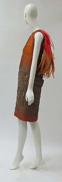 Ensemble, Prada (Italian, founded 1913), (a) wool, silk, plastic, feathers; (b, c) leather, plastic (vinyl), Italian