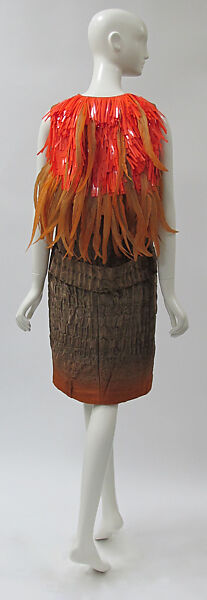 Ensemble, Prada (Italian, founded 1913), (a) wool, silk, plastic, feathers; (b, c) leather, plastic (vinyl), Italian