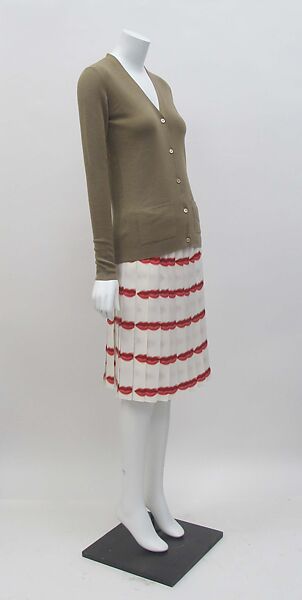 Ensemble, Prada (Italian, founded 1913), (a) cashmere, mother-of-pearl, (b) silk, synthetic, (c, d) leather, Italian