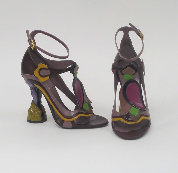 Ensemble, Prada (Italian, founded 1913), (a) silk, metal, (b) silk, mother-of-pearl, synthetic, (c, d) leather, synthetic, Italian