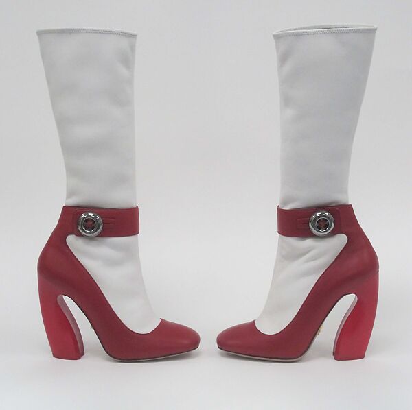 Ensemble, Prada (Italian, founded 1913), (a, b) wool, synthetic, (c, d) leather, synthetic, metal, (e) leather, metal, Italian