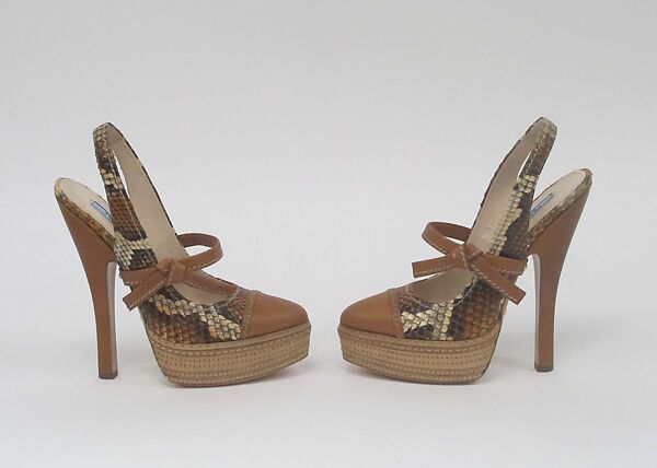 Ensemble, Prada (Italian, founded 1913), (a) cotton, metal, silk, (b, c) cotton, (d, e) snakeskin, leather, Italian