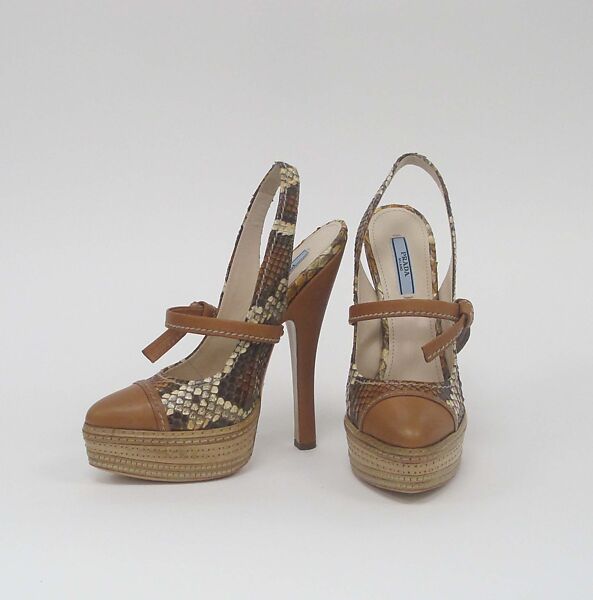 Ensemble, Prada (Italian, founded 1913), (a) cotton, metal, silk, (b, c) cotton, (d, e) snakeskin, leather, Italian