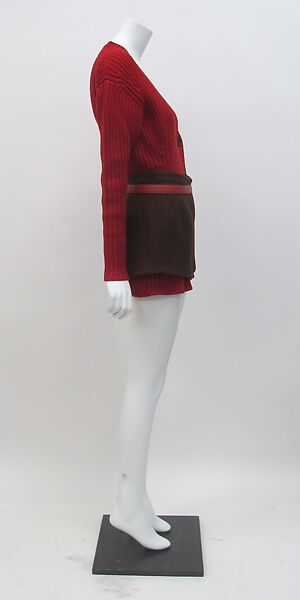 Ensemble, Prada (Italian, founded 1913), (a) wool, synthetic, (b) wool, silk, cotton, metal, (c) leather, metal, (d, e) leather, (f, g) leather, synthetic, metal, (h) leather, silk, metal, (i) leather, metal, Italian