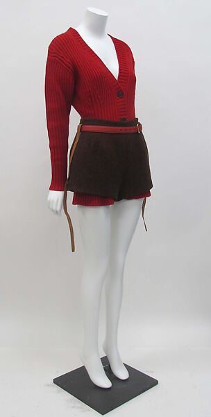 Ensemble, Prada (Italian, founded 1913), (a) wool, synthetic, (b) wool, silk, cotton, metal, (c) leather, metal, (d, e) leather, (f, g) leather, synthetic, metal, (h) leather, silk, metal, (i) leather, metal, Italian