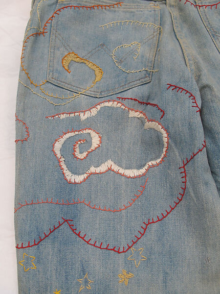 Ensemble, cotton, leather, synthetic, metal, mother-of-pearl, American