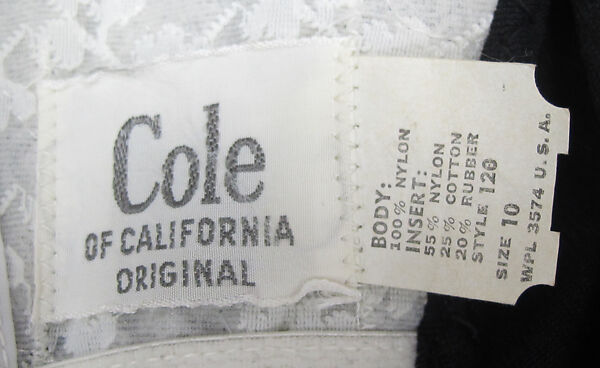Bathing suit, Cole of California (American, founded 1923), nylon, cotton, rubber, American
